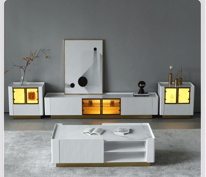 Modern Minimalist Light Luxury White Rock Board TV Cabinet 0272