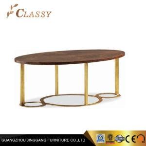 Ancient Living Room Coffee Table in Oval Walnut Top with Golden Stainless Steel Frame