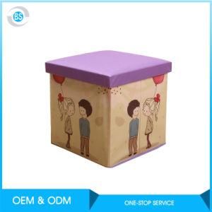 Linen Fabric Home Folding Chair Storage Box for Living Room Ottoman