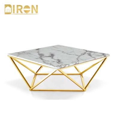 High Quality Fashion Design Coffee Square Marble Table with 304 Stainless Steel Frame