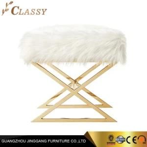 Wholesale Fancy Design Pub Modern Chinese Metal Brass Steel Small Low Fabric Velvet Foot Stool Chair Ottoman