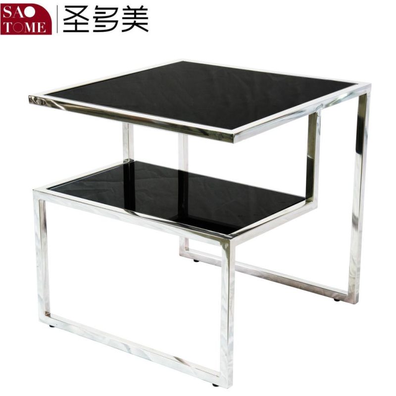 Modern Unique Black Glass Face Three-Layer Nest Table