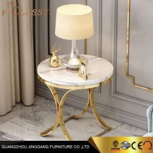 Contempory Luxury Marble Side Table X-Base End Table in Gold