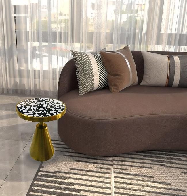 Simple Modern Living Room Designed Round Marble Stainless Steel Coffee Side Table