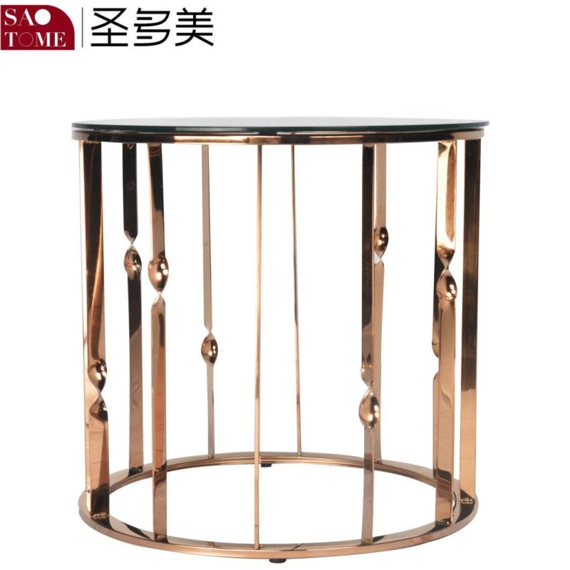 New Style Popular Living Room Stainless Steel Black Glass Round End Table