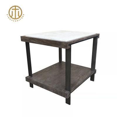 2022 New Design Square Stone Top Side Coffee Table with Metal Leg