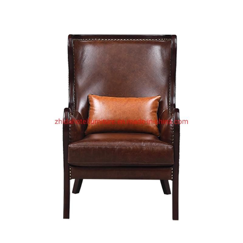 Leather Wooden Frame Living Room Furniture for Hotel Lobby