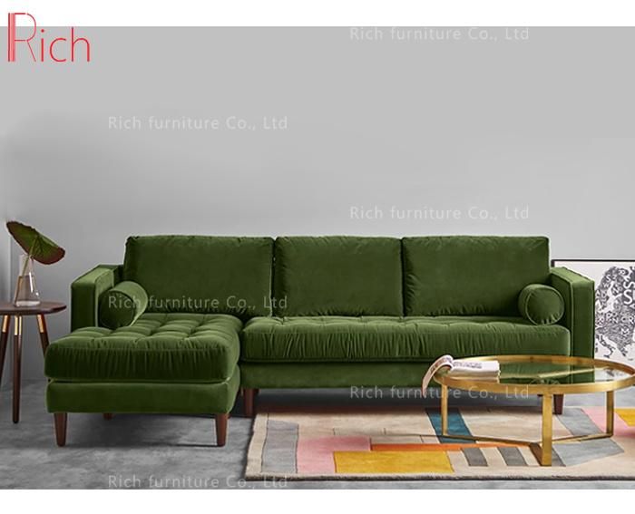 Modern Living Room Home Furnitrure Green Fabric Velvet Sectional Sofa Set Corner Sofa Leisure Couch