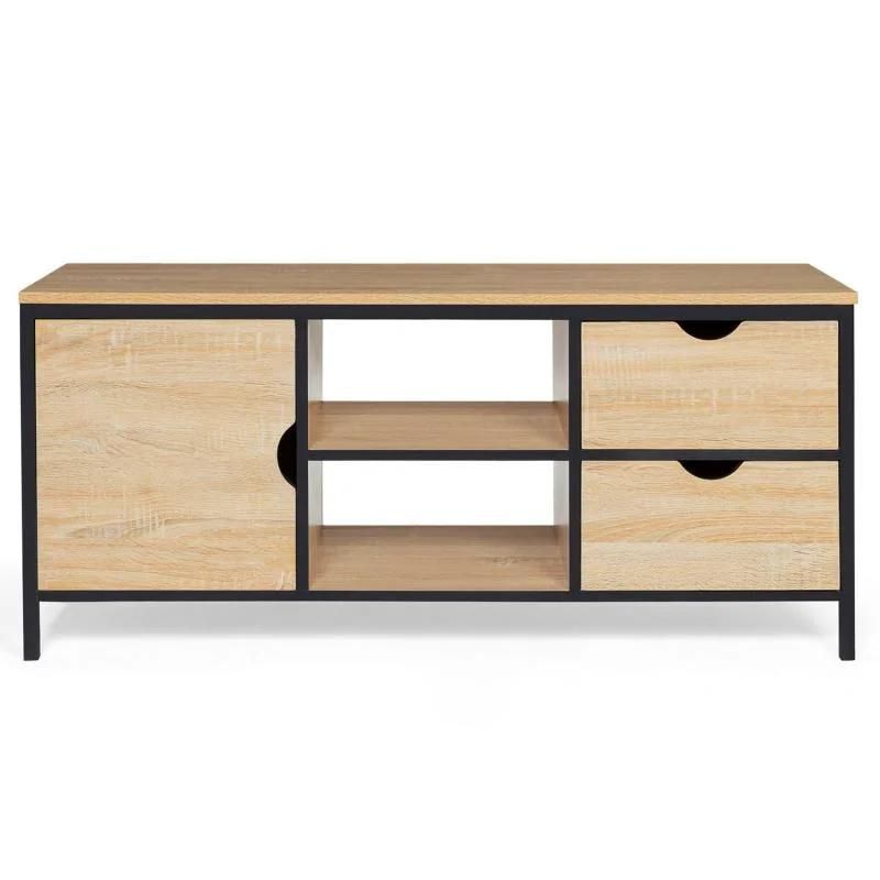 Industrial Style Simple Steel-Wood Combined TV Cabinet with Double Drawers 0384