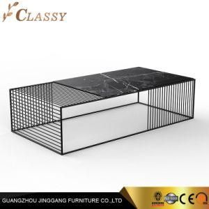 Antique Rectangular Wire Metal Coffee Table with Marble Top
