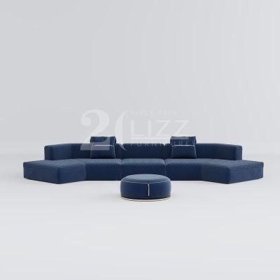 European Design Modular Living Room Round Shape Leisure Fabric Sofa with Stool