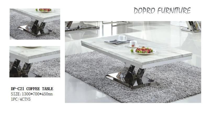 Hot Sale Stainless Steel Cross Stand Coffee Table with Glass Top