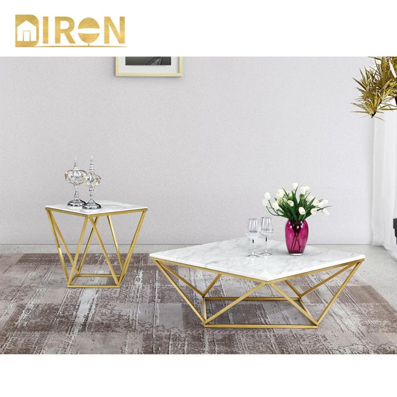 China Wholesale Living Room Stainless Steel Base Square Marble Coffee Table
