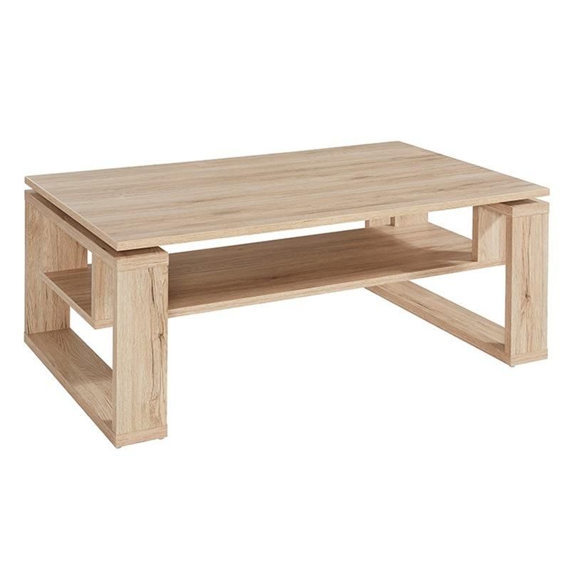 Light Brown Wooden Coffee Table with a Base