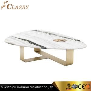 Irregular Marble Top Coffee Table with Bronzed Metal Leg
