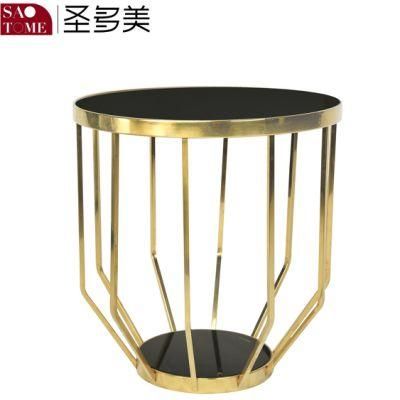 Modern Hotel Living Room Furniture Stainless Steel Black Glass Small End Table