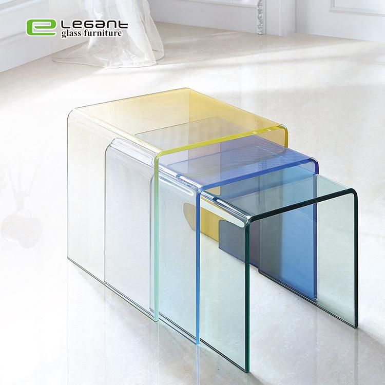 Custom Clear Glass Coffee End Side Table Sets