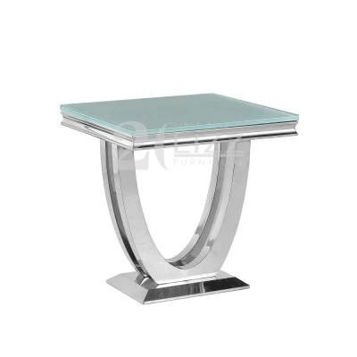 Modern Furniture Living Room Metal Decoration Tempered Glass Top Side Coffee Table with Good Quality