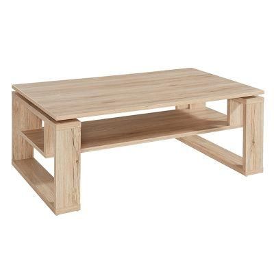 Light Brown Wooden Coffee Table with a Base