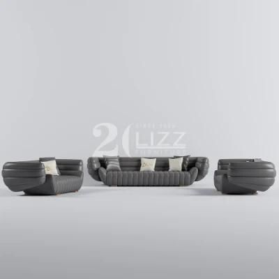 Exclusive Home Commercial Modern Living Room Senior Grey Genuine Leather Leisure Sofa