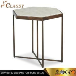 Modern Edge Glass Marble Side Table with Metal Frame