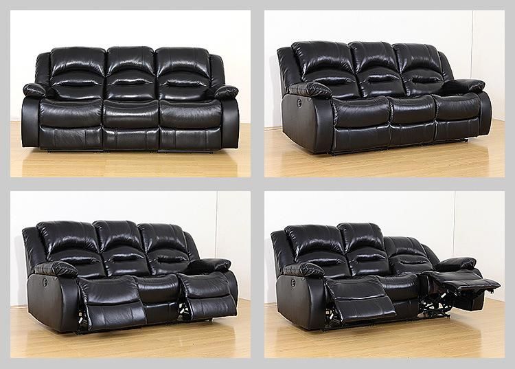 Jky Furniture Modern Design Air Breathable Leather Manual Recliner Sofa Set for (3+2+1) with Over-Filled Cushion and Customizable Drop Down Table