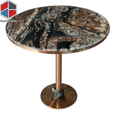 Customized Round Cosmic Gold Granite Marble Table Top with Brass Leg Brass Edge