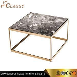 Modern Square Marble Top Gold Stainless Steel Coffee Table End Table