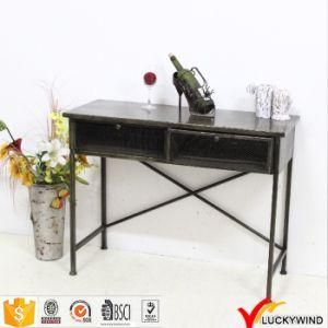 Antique Metal Black Console Table with Drawers