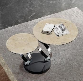 Simple Modern Living Room Designed Round Marble Stainless Steel Coffee Side Table