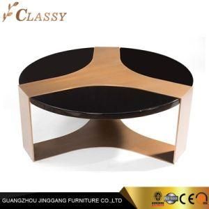 Hotel Modern Living Room Round Coffee Table in Stainless Steel Base and Wood Top
