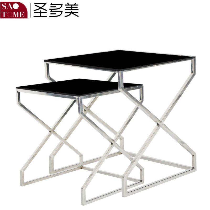 Modern Unique Black Glass Face Three-Layer Nest Table