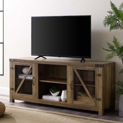 58&quot; Rustic Oak TV Stand with Mirror Doors