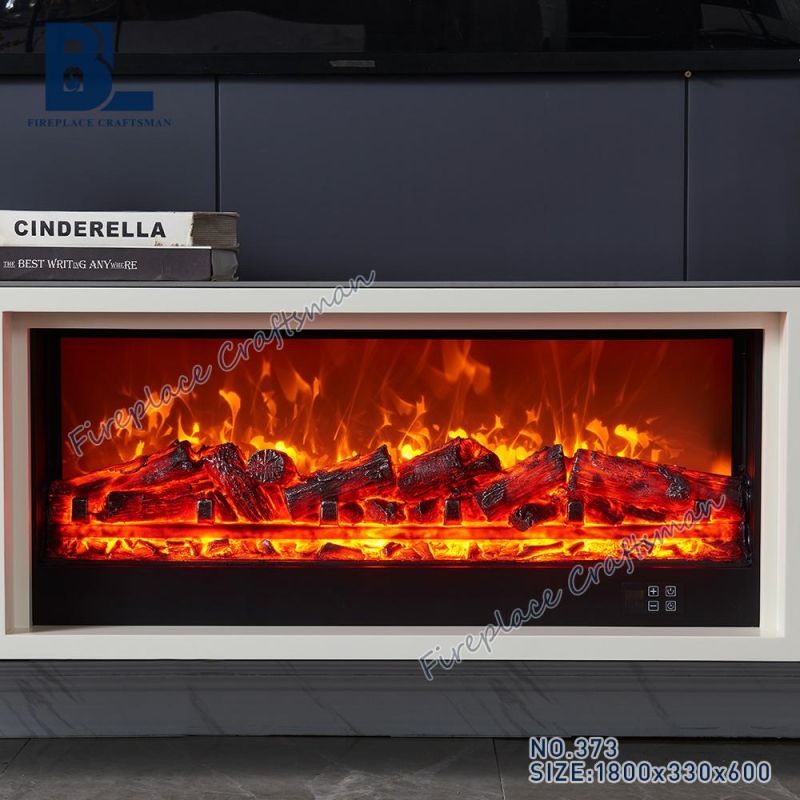 Home Furniture Mod Century Marble Top TV Unit Stand with Fireplace Insert for Decoration