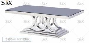 Tempered Glass Design Stainless Steel Frame Coffee Table Set