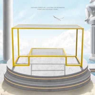Customized Load-Bearing Double-Layer Glass and Metal Side Table 0296