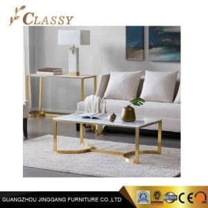 Home Furnishing Rectangle Marble Top Golden Base Coffee Table