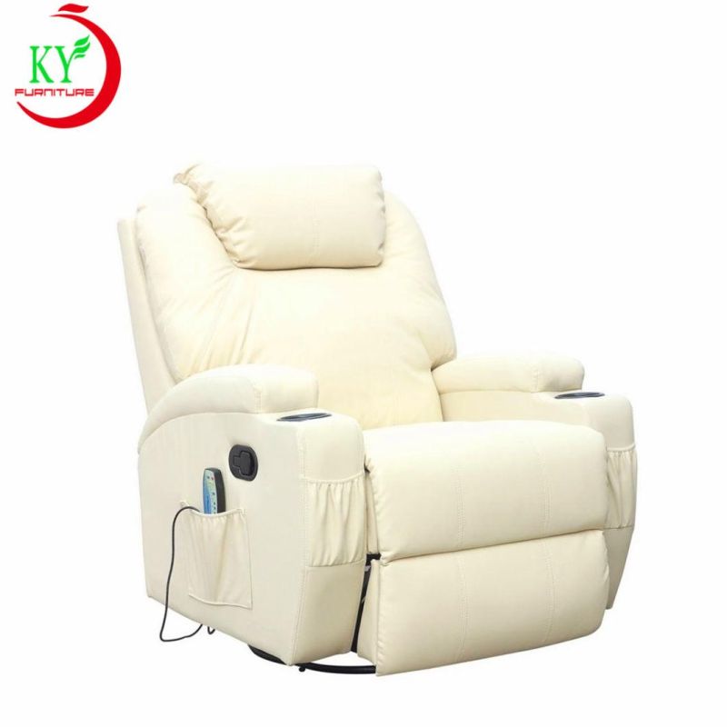 Jky Furniture Rock and Swivel Leather Manual Recliner Chair with Cup Holders for Living Room