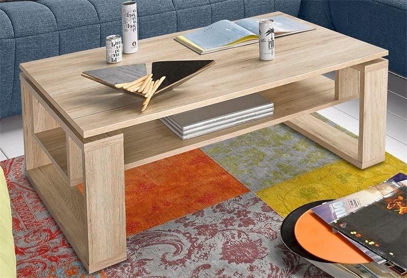 Light Brown Wooden Coffee Table with a Base