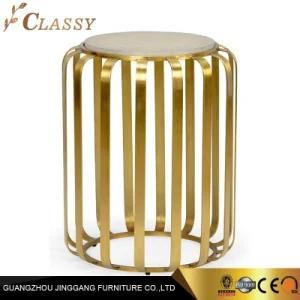 Luxury Contemporary Round Stone Marble Side Table with Golden Stainless Steel Metal Base