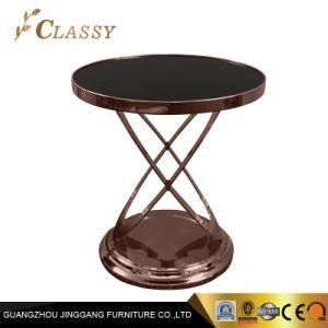 Luxury Hotel Round Tempered Glass Top Side Table with Golden Finish Steel