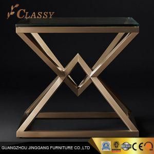 Modern Glass Side Table with Golden Metal Base
