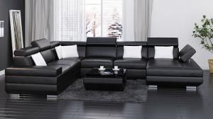 Black Genuine Leather Design Sofa