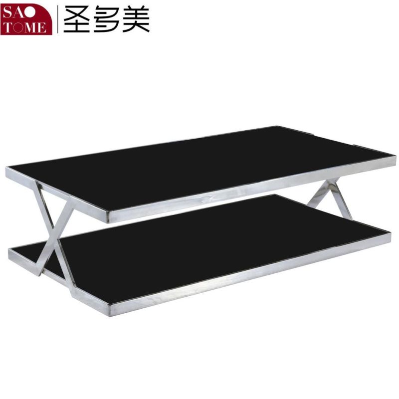 Modern Unique Black Glass Face Three-Layer Nest Table
