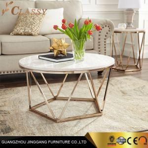 Quality Marble Round Modern Coffee Table with Golden Mirror Polished Base