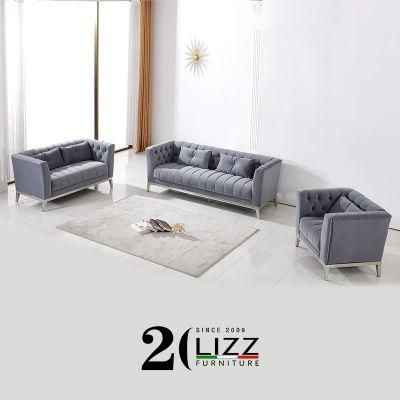 Dubai Sofa Living Room Furniture Modern Chesterfield Fabric Sofa Set with Ottoman