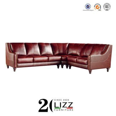 Hotel Antique Sectional Genuine Leather Corner Sofa