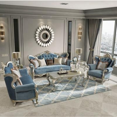 Wood Carved Classic Fabric Sofa in Optional Sofas Seats and Furniture Color