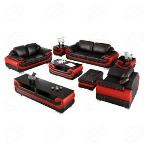 Design Modern Leather Sofa 1+2+3 Black with Red Sofa Section