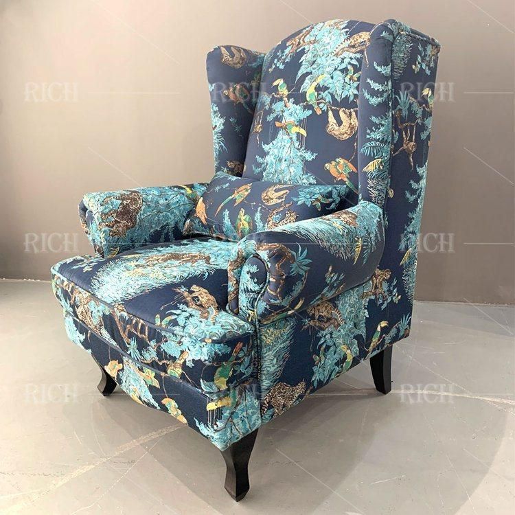 Classic High Wing Back Leisure Chair Vintage Flower Pattern Sofa Chair for Living Room